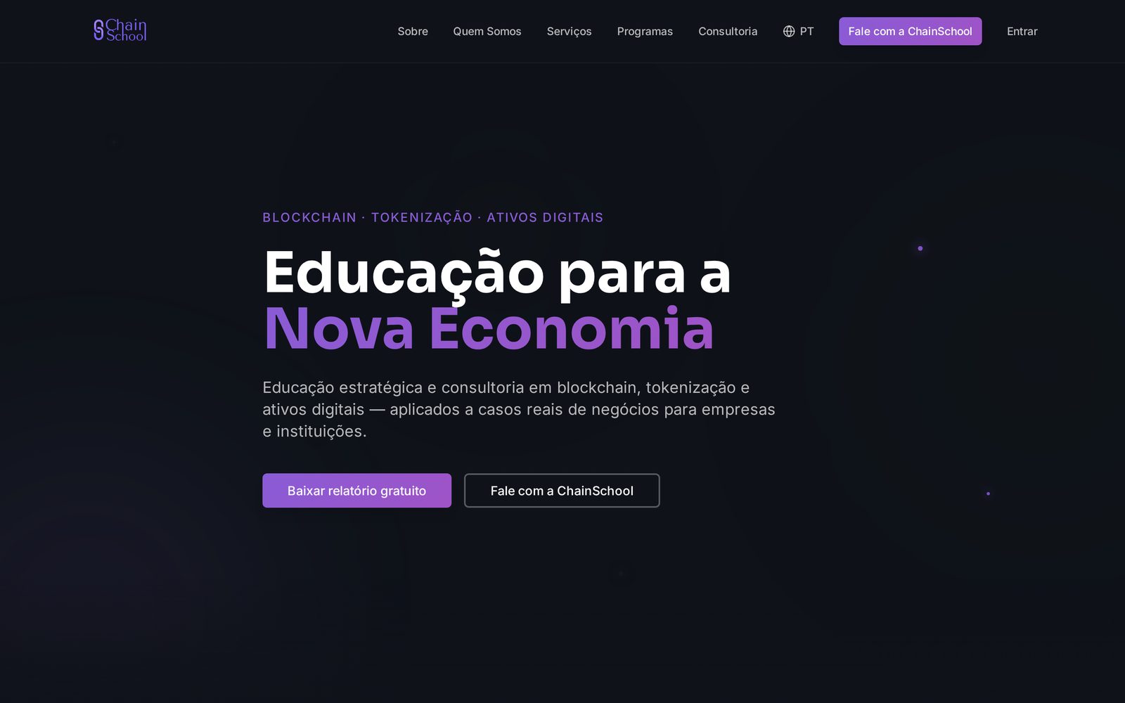 Home do site ChainSchool em versão desktop