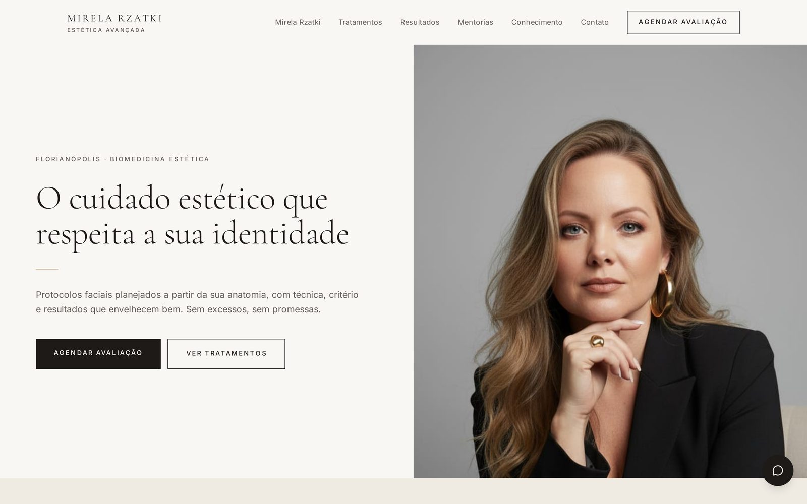 Home do site Mirela Rzatki Estética Avançada em versão desktop